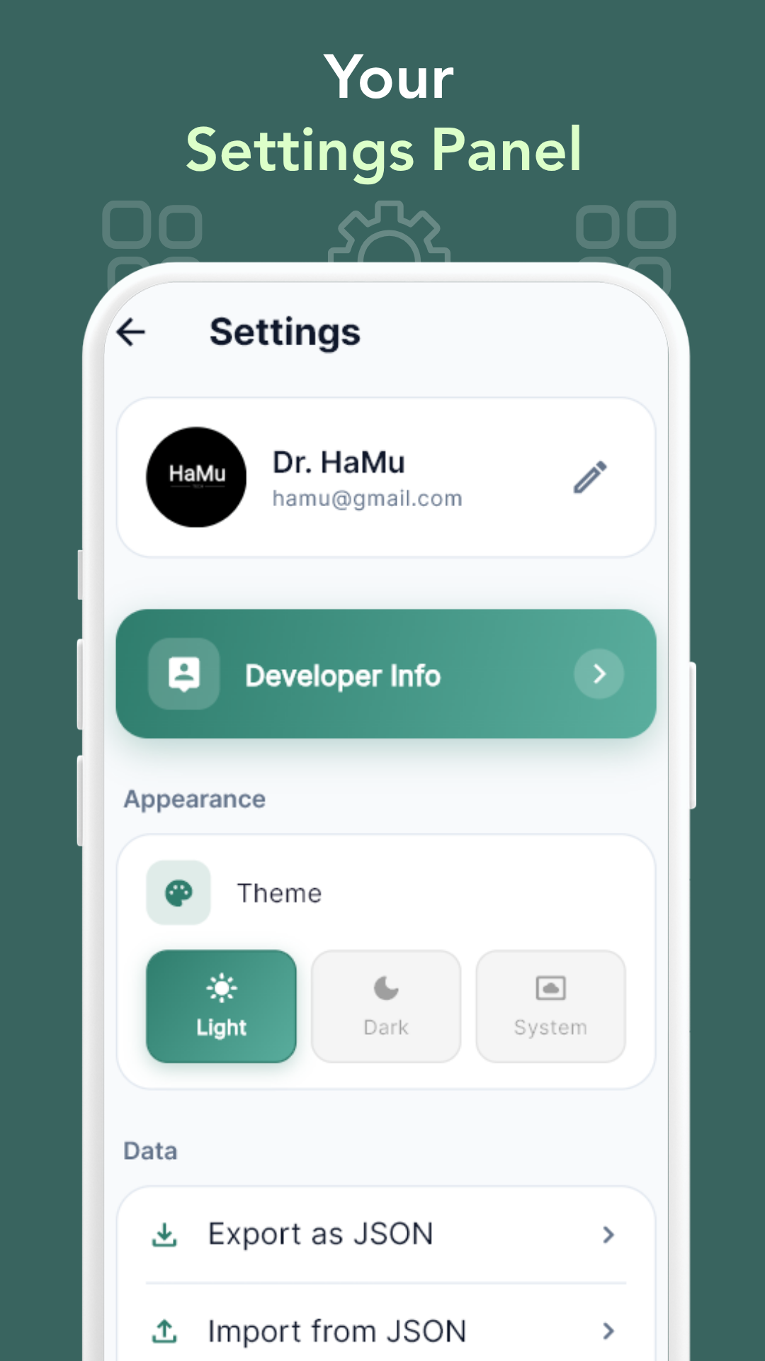 Settings & Light Mode Customizer UI